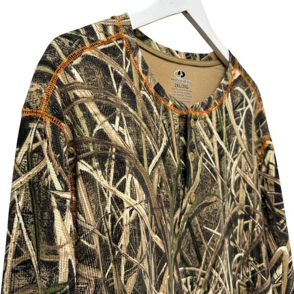 Mossy Oak Waffle Henley Shirt 2XL Camouflage Long Sleeve Tee Hunting Fishing - Picture 6 of 9